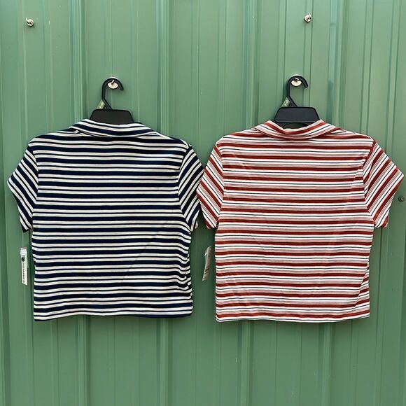 Women’s Button Front Cropped Striped Polo Shirt 2-Pack Size XL - Picture 2 of 11